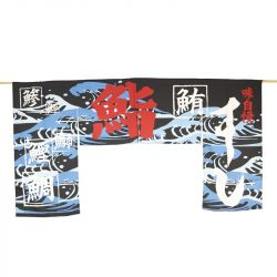 Noren 170x90cm "portal de peixe preto-azul-branco"