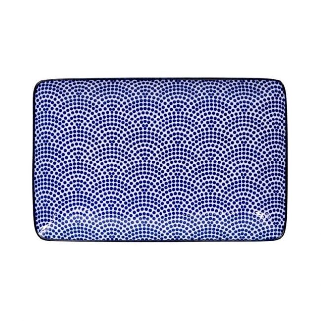 Prato Retangular 21x13,5cm Porcelana "Leque Azul"