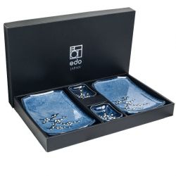 CONJUNTO 2 pratos, 2 molheiras "Soshun azul"
