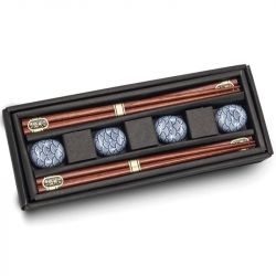 CONJUNTO DE 4 PALITOS E SUPORTES "ondas azuis".