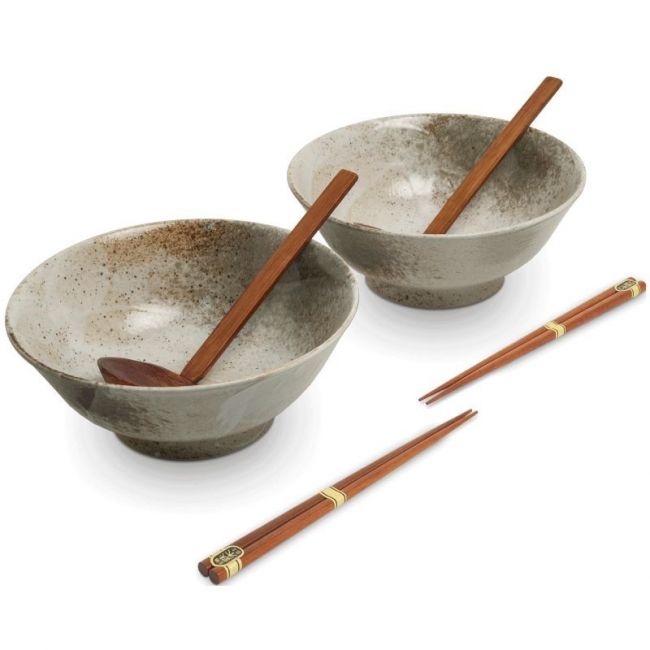 Conjunto de 2 Tigelas de Porcelana 21cm + 2 Pauzinhos + 2 Colheres "Hikari"