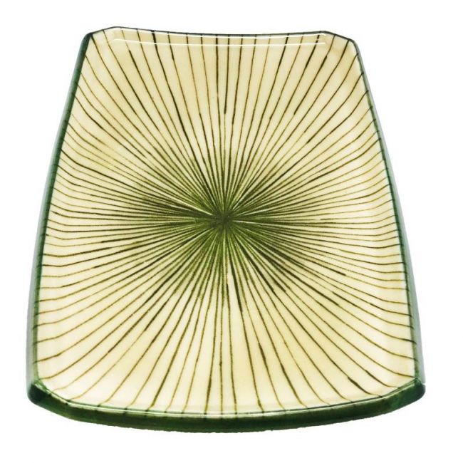 Placa retangular 18.5x12.5cm Porcelana "Verde-Rayas"