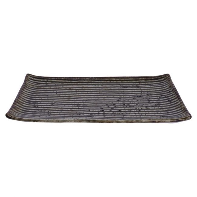 Prato Retangular 24x15cm "Marrom Listrado"