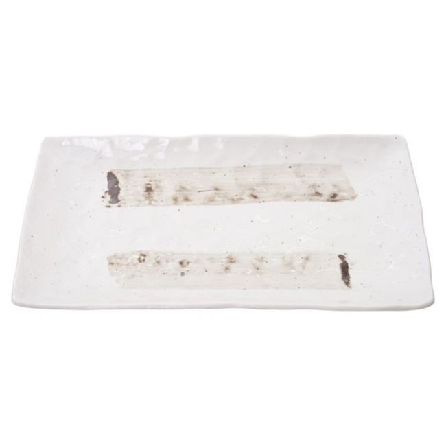 Prato Retangular 31x17cm Procelana Branco-Bege