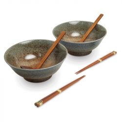 Conjunto de 2 tigelas 21cm Porcelana + 2 Palillos + 2 Cucharas "Ki"