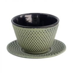 Taça de ferro com prato 120ml "verde pontos".
