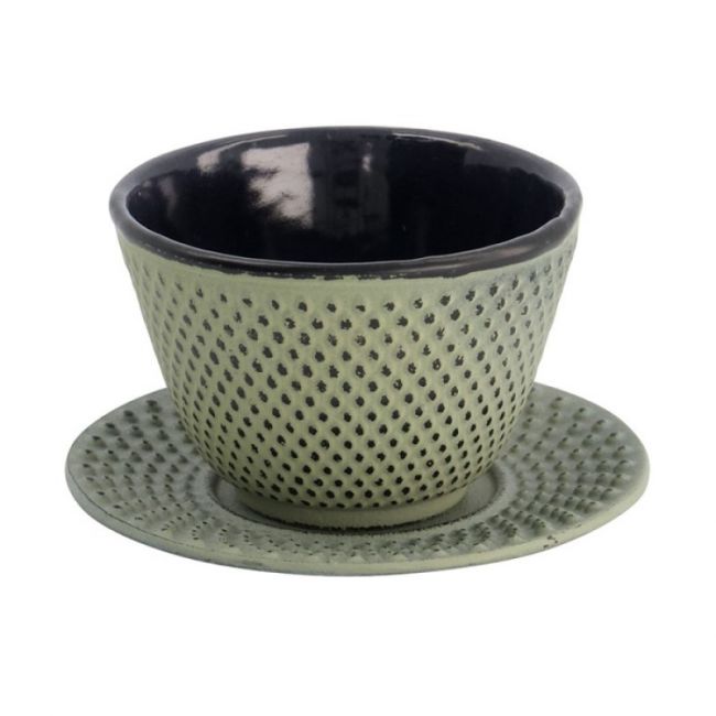 Taça de ferro com prato 120ml "verde pontos".