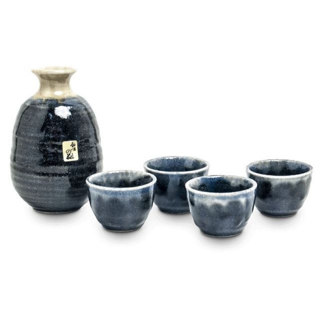 Conjunto de saquê de porcelana "Azul-Bege" 5 peças