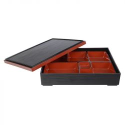 Caixa Bento retangular. Preto e vermelho. 30x24cm".
