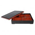 Caixa Bento retangular. Preto e vermelho. 30x24cm".
