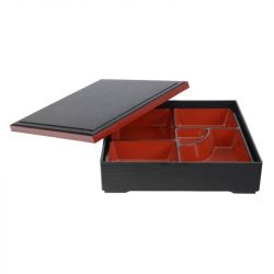 Caixa de bento quadrada.Cor preta/vermelha.25x25cm