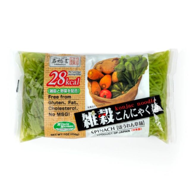 Fideo shirataki konjac de espinafre (ISHIBASHIYA) 200g