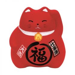Gato 9cm. Hucha. "Rojo.. Boa sorte no trabalho