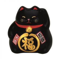 Gato 9cm. Hucha. Cor preta. Ele rejeita a má sorte
