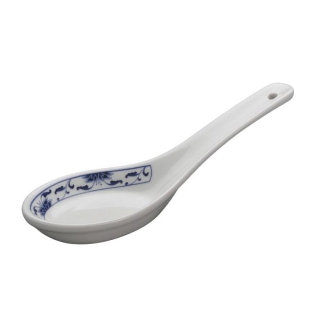 Colher de porcelana com motivos no lado de flores azuis