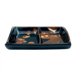 Placa retangular para Salsa 2 Espaços 12x8,5cm Porcelana "Black-brown"