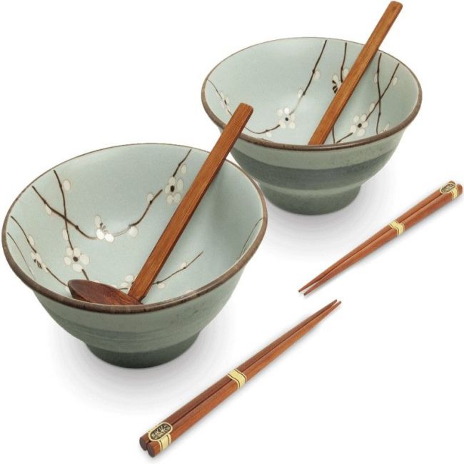 SET 2 CUENCOS 21cm Porcelana +2 PALILLOS + 2 BUSINESS "Soshun"