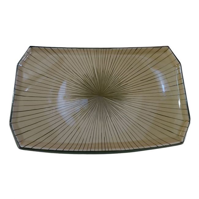 Placa retangular 22x14,5CM. Porcelana "Verde-Rayas"