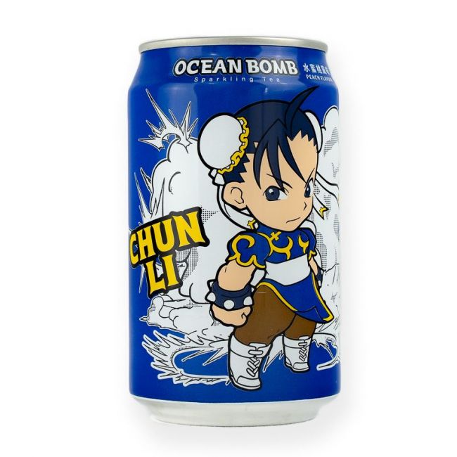 Bebida gaseificada sabor chá vermelho e pêssego (OCEAN BOMB) 330ml