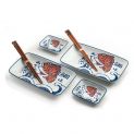 Conjunto de 2 pratos de porcelana, 2 molheiras de porcelana e 2 hashis "Sakana"