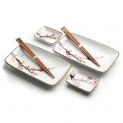 Conjunto de 2 pratos de porcelana, 2 molheiras de porcelana e 2 hashis "Sakura"