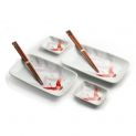Conjunto de 2 pratos de porcelana, 2 molheiras de porcelana e 2 pauzinhos "Crane"