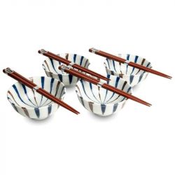 Conjunto de 4 tigelas 11,5cm Porcelana e varas "Blanco-Azul-Marron"