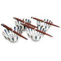 Conjunto de 4 tigelas 11,5cm Porcelana e varas "Blanco-Azul-Marron"
