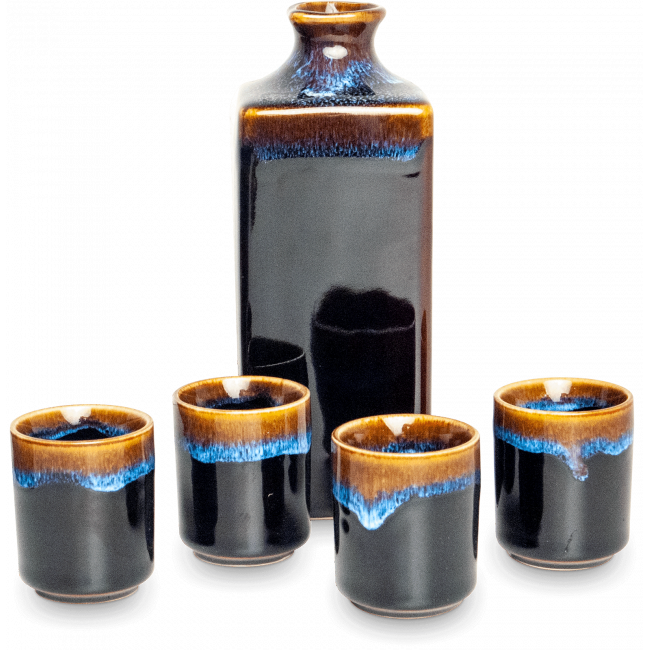 Conjunto Sake Porcelain "Grafito-Marron-Azul" 5 peças 450ml