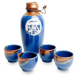 Conjunto de saquê de porcelana "Azul-Marrom" 5 peças 500ml