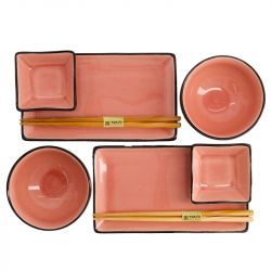 Conjunto de louça rosa de 8 peças