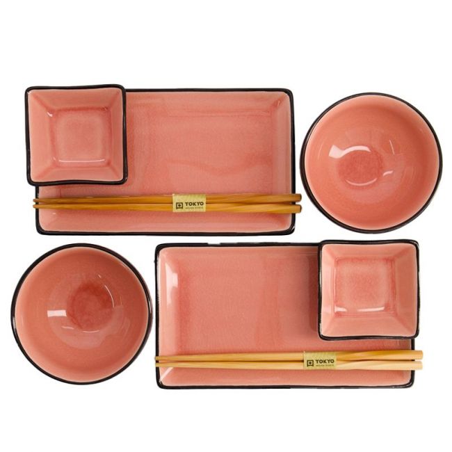 Conjunto de louça rosa de 8 peças