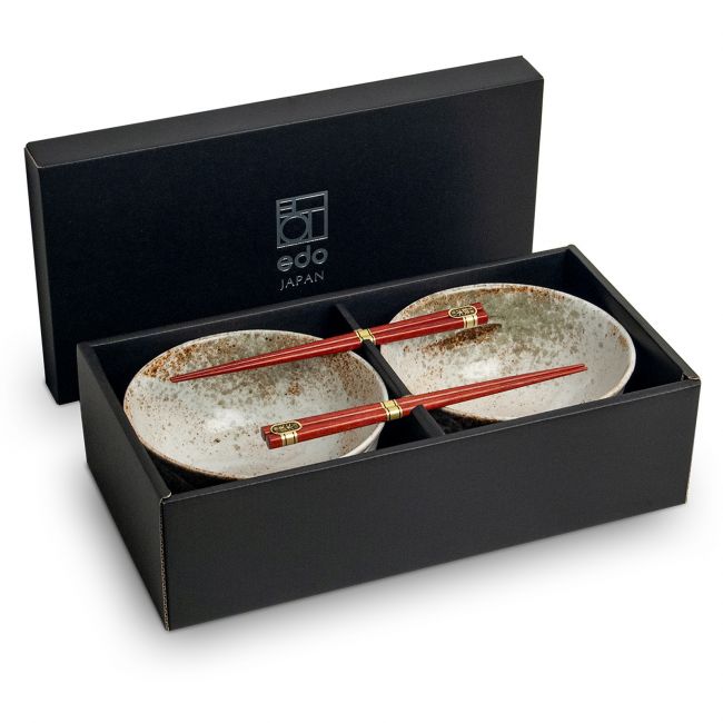 Conjunto de 2 tigelas de porcelana de 17 cm + 2 hashis "Hikari"