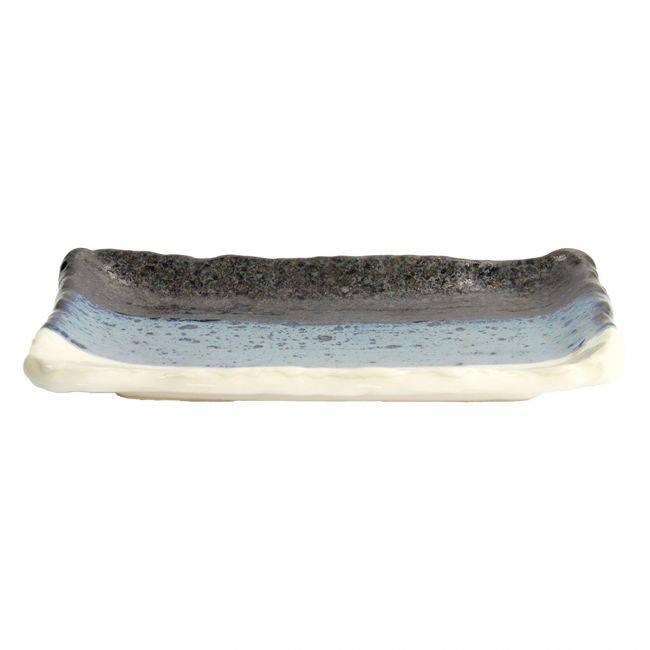 Prato retangular 22x13cm.Modelo: "Preto-Azul-Branco"