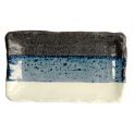 Prato retangular 22x13cm.Modelo: "Preto-Azul-Branco"