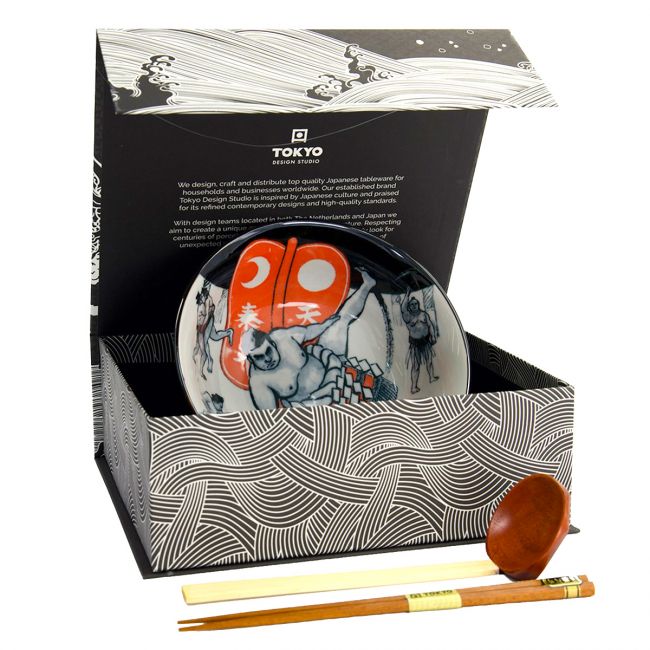 Conjunto 1 tigela 20x7cm, Palillos e Cuchara Modelo: "Asakusa"