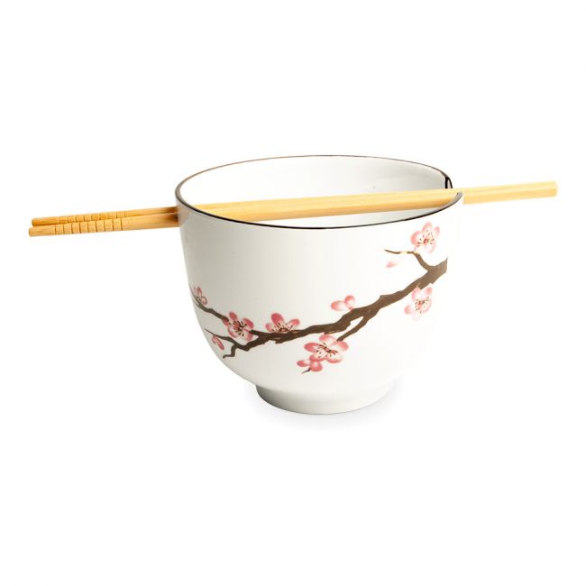 Cuenco com Palillos 13x10cm Porcelana "Sakura"