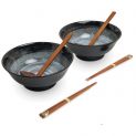 Conjunto de 2 tigelas de porcelana de 21 cm com 2 pauzinhos e 2 colheres "Kuro"