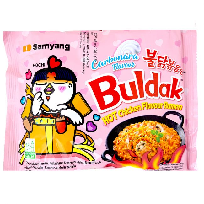 Imediatamente fideos buldak carbonara sabor picante frango (SAMYANG) 130g