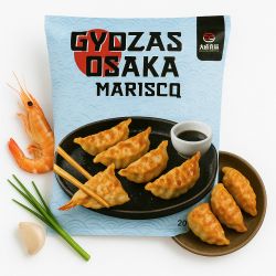 Gyoza gambas con ajetes...