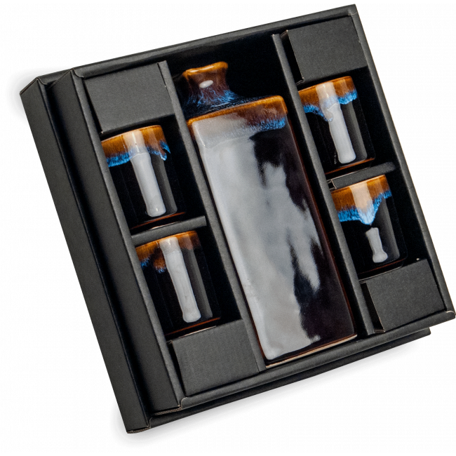 Conjunto Sake Porcelain "Grafito-Marron-Azul" 5 peças 450ml