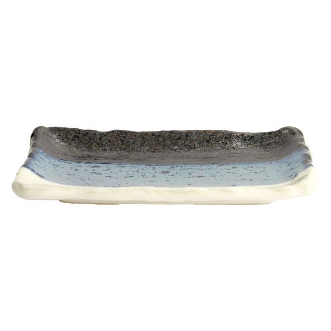 Prato retangular 22x13cm.Modelo: "Preto-Azul-Branco"