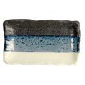 Prato retangular 22x13cm.Modelo: "Preto-Azul-Branco"