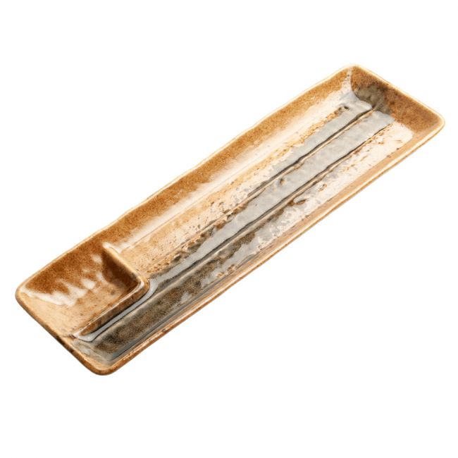 Plato Rectangular dividido 33x10,5cm. Porcelana "Ocre"